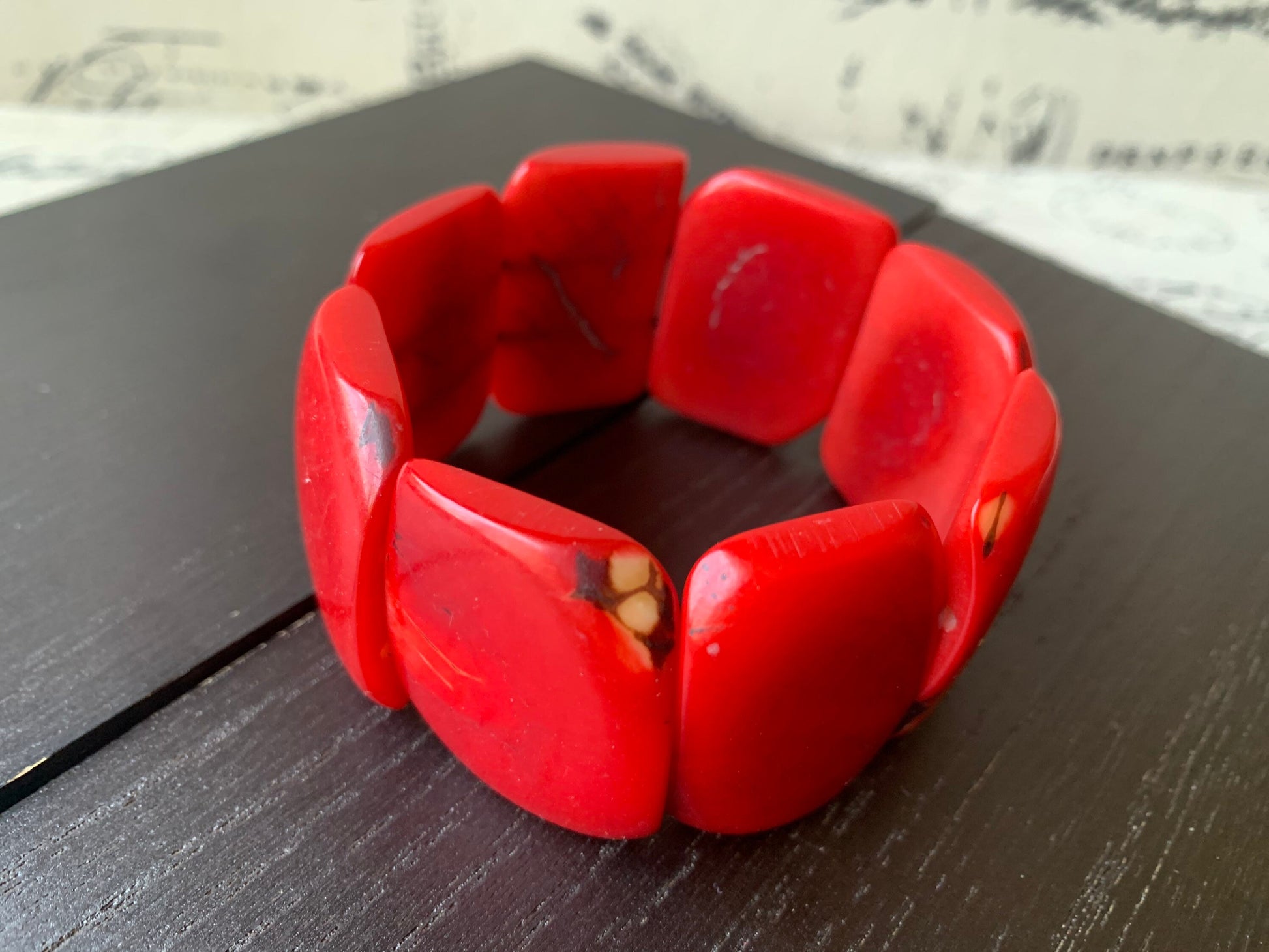 Red tagua bracelet Big chunky bangle Huge square beads Geometric handmade beads Big oversized bangle Summer beach fashion Birthday present