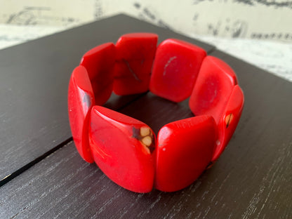 Red tagua bracelet Big chunky bangle Huge square beads Geometric handmade beads Big oversized bangle Summer beach fashion Birthday present