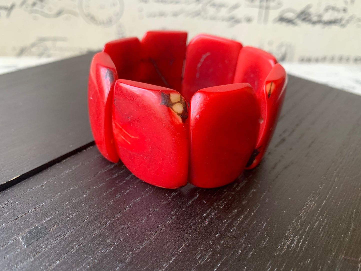 Red tagua bracelet Big chunky bangle Huge square beads Geometric handmade beads Big oversized bangle Summer beach fashion Birthday present