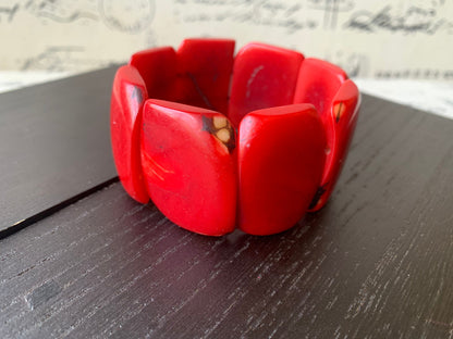 Red tagua bracelet Big chunky bangle Huge square beads Geometric handmade beads Big oversized bangle Summer beach fashion Birthday present