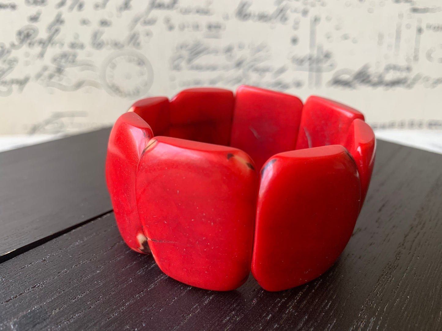 Red tagua bracelet Big chunky bangle Huge square beads Geometric handmade beads Big oversized bangle Summer beach fashion Birthday present