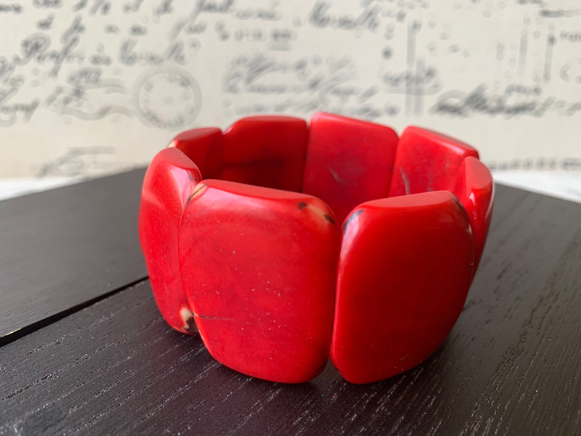 Red tagua bracelet Big chunky bangle Huge square beads Geometric handmade beads Big oversized bangle Summer beach fashion Birthday present
