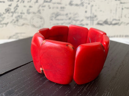 Red tagua bracelet Big chunky bangle Huge square beads Geometric handmade beads Big oversized bangle Summer beach fashion Birthday present