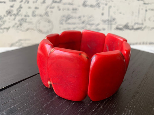Red tagua bracelet Big chunky bangle Huge square beads Geometric handmade beads Big oversized bangle Summer beach fashion Birthday present