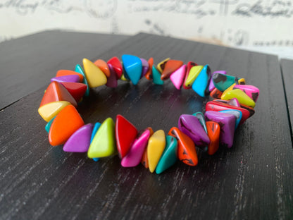 Rainbow beaded bracelet Tagua nut jewelry Gifts from Colombia Pride bangle Summer fashion trends Spring style Organic Fun unusual bracelet