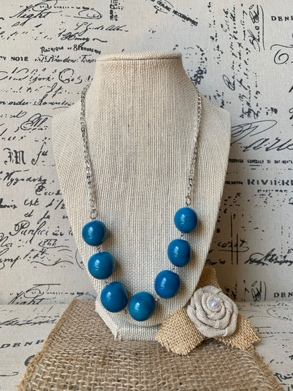 Turquoise blue Tagua necklace with silver chain Bubblegum bead necklace Anniversary gift for wife Fall trendy fashion Artisan handmade
