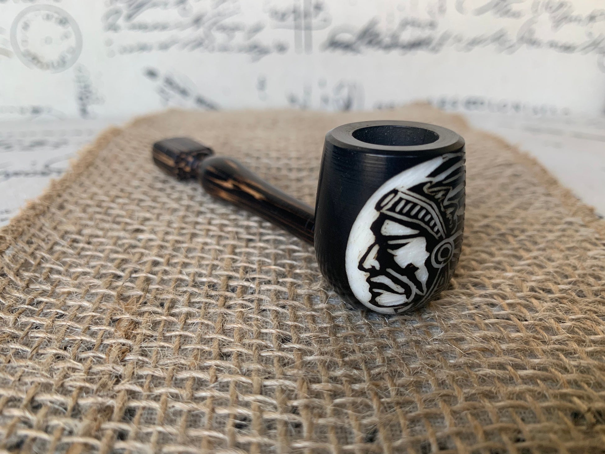 Native american Indian smoking pipe Handcrafted smoking bowl Tagua nut Unique tribal hand pipe Shamanic healing tools Hippie style pipe