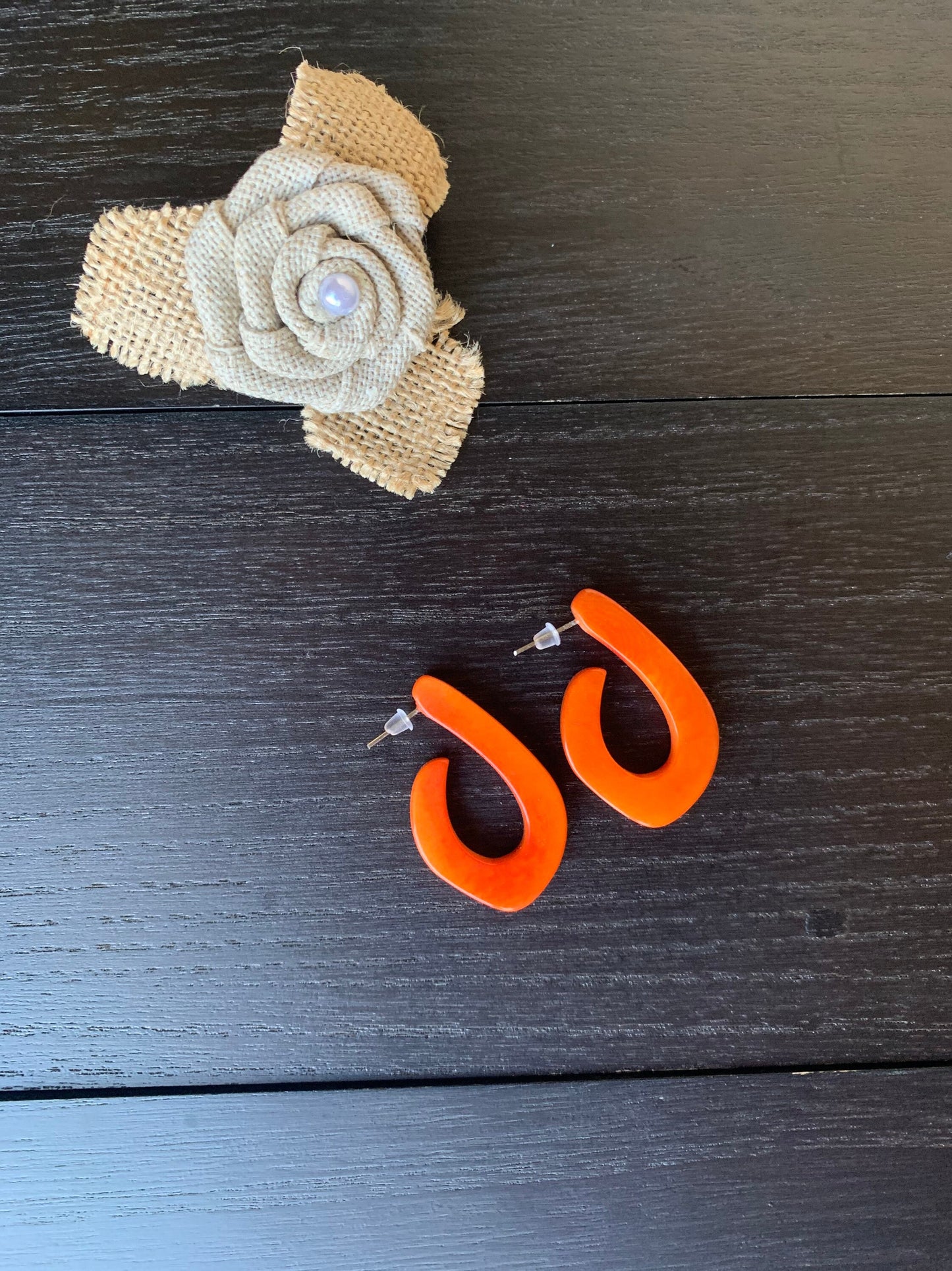 Orange statement earrings Tagua laser cut earrings Fall trendy fashion Beaded hoop earrings Beach style Lightweight Birthday gifts