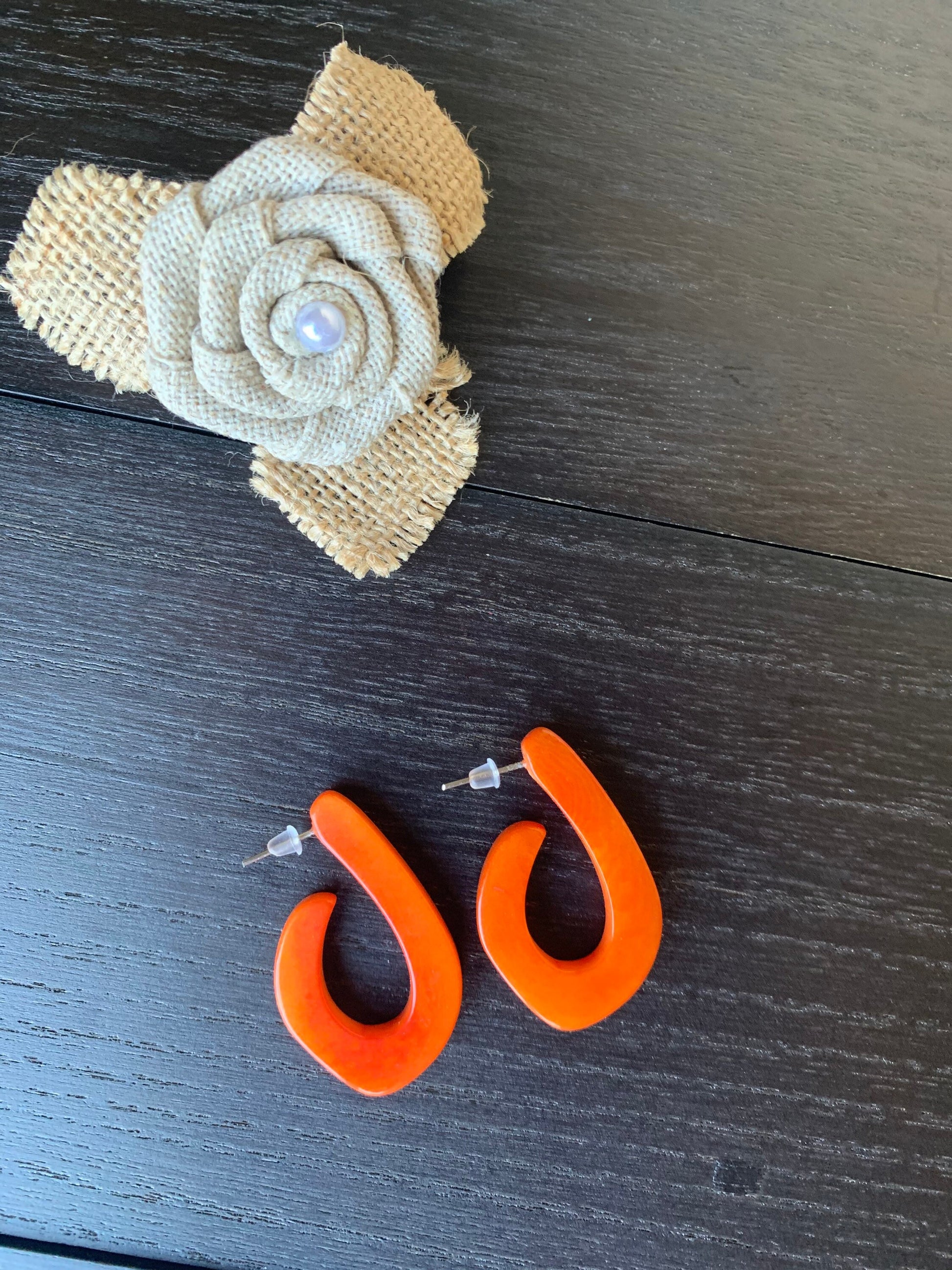 Orange statement earrings Tagua laser cut earrings Fall trendy fashion Beaded hoop earrings Beach style Lightweight Birthday gifts