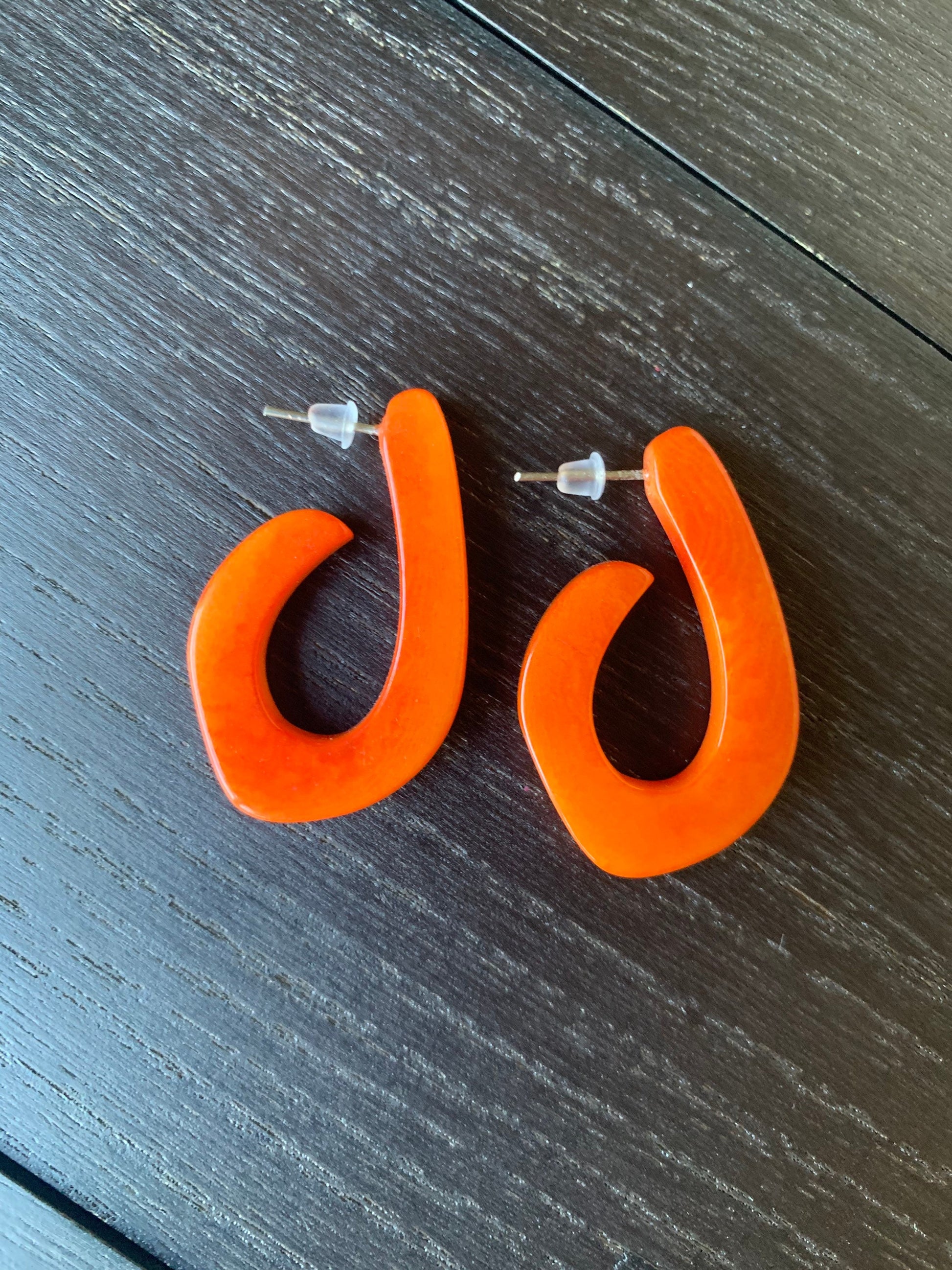 Orange statement earrings Tagua laser cut earrings Fall trendy fashion Beaded hoop earrings Beach style Lightweight Birthday gifts
