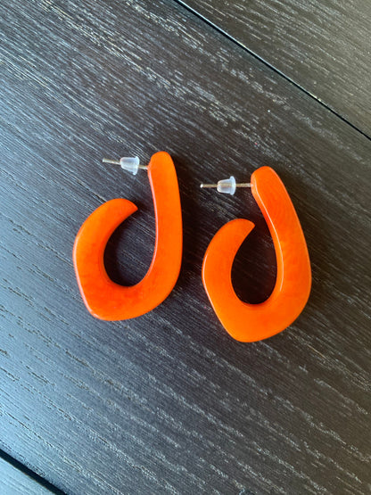 Orange statement earrings Tagua laser cut earrings Fall trendy fashion Beaded hoop earrings Beach style Lightweight Birthday gifts