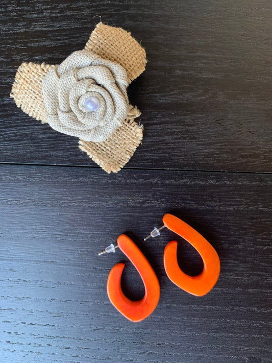 Orange statement earrings Tagua laser cut earrings Fall trendy fashion Beaded hoop earrings Beach style Lightweight Birthday gifts