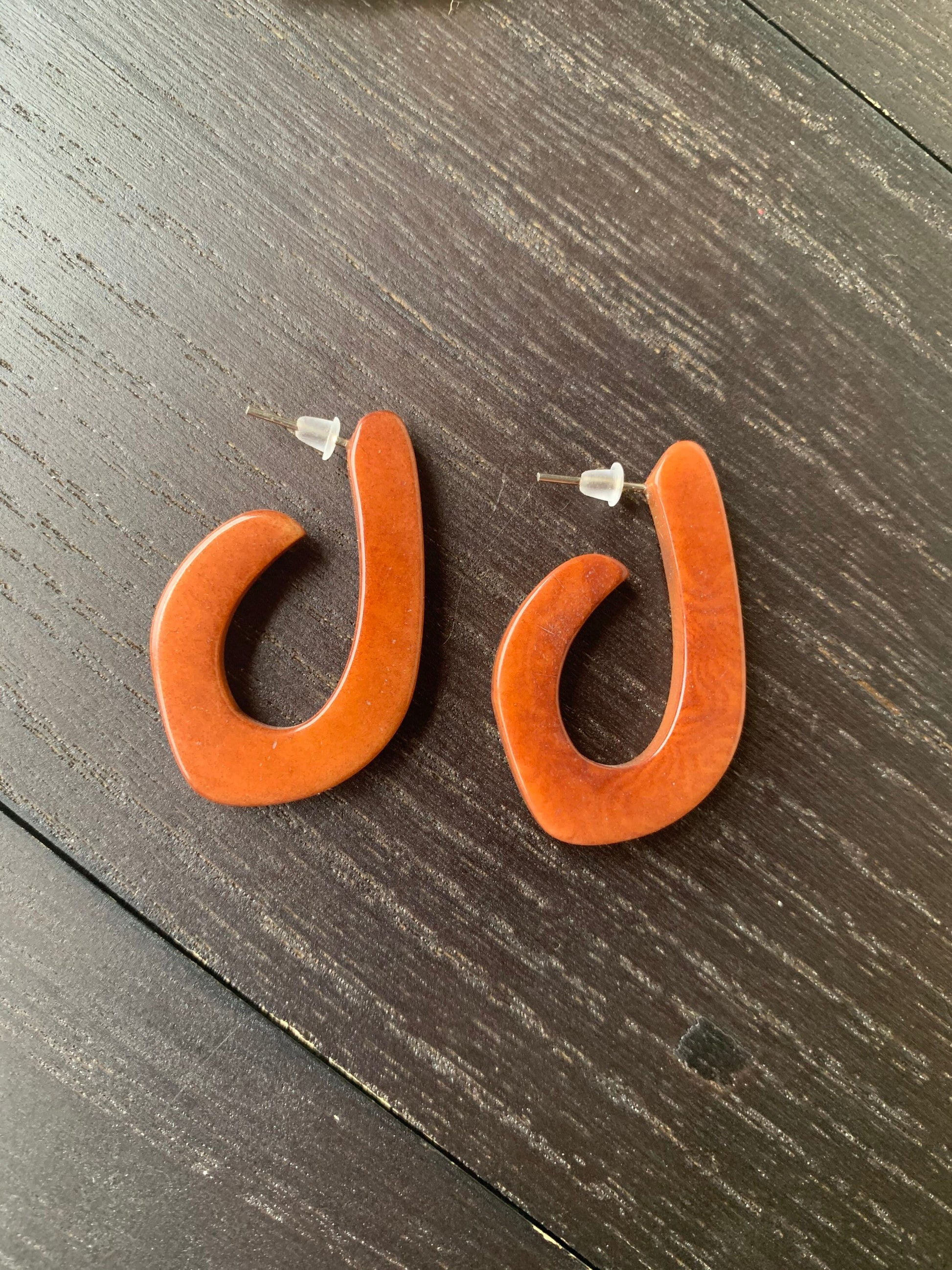 Brown statement earrings Spring fashion style Tagua laser cut earrings Lightweight hoop earrings Anniversary gift for wife Beach trends