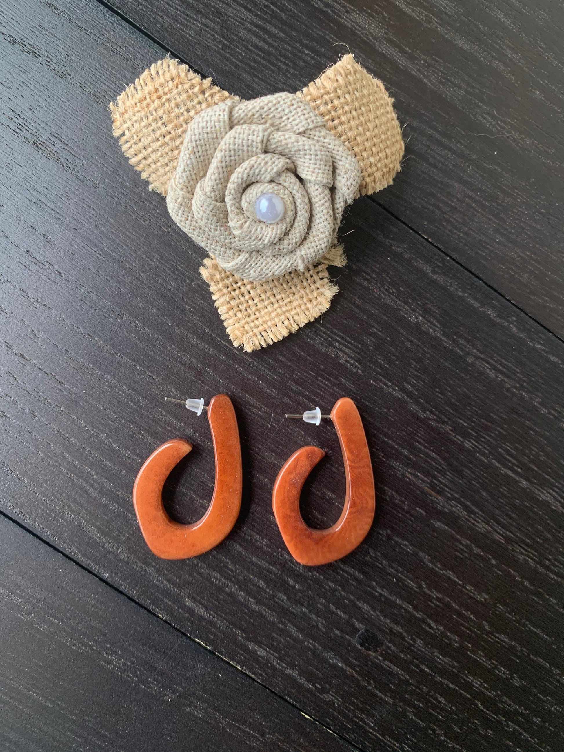 Brown statement earrings Spring fashion style Tagua laser cut earrings Lightweight hoop earrings Anniversary gift for wife Beach trends