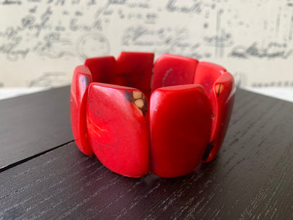 Red tagua bracelet Big chunky bangle Huge square beads Geometric handmade beads Big oversized bangle Summer beach fashion Birthday present