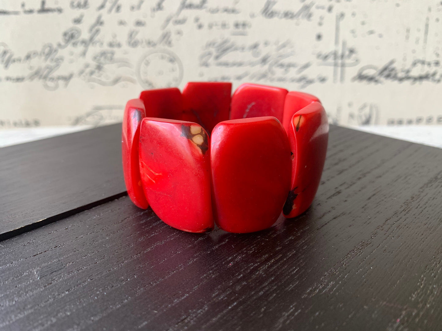 Red tagua bracelet Big chunky bangle Huge square beads Geometric handmade beads Big oversized bangle Summer beach fashion Birthday present
