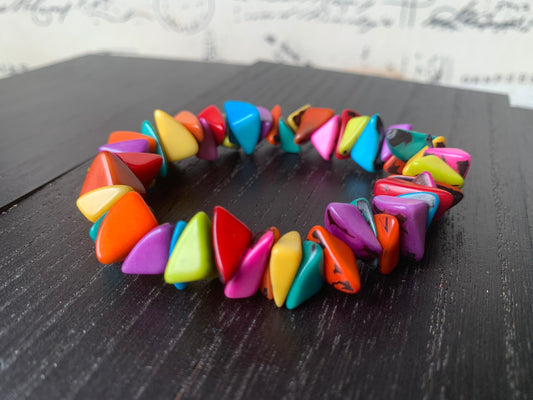 Rainbow beaded bracelet Tagua nut jewelry Gifts from Colombia Pride bangle Summer fashion trends Spring style Organic Fun unusual bracelet
