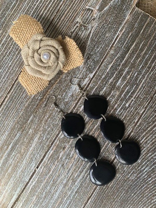 Black extra long statement earrings Tagua earrings beaded Fall fashion Casual trendy drops Boho mod style Artisan handmade Lightweight