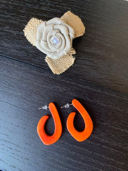 Orange statement earrings Tagua laser cut earrings Fall trendy fashion Beaded hoop earrings Beach style Lightweight Birthday gifts