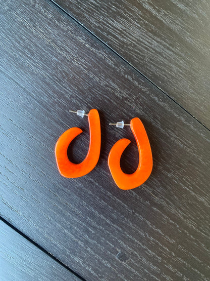 Orange statement earrings Tagua laser cut earrings Fall trendy fashion Beaded hoop earrings Beach style Lightweight Birthday gifts