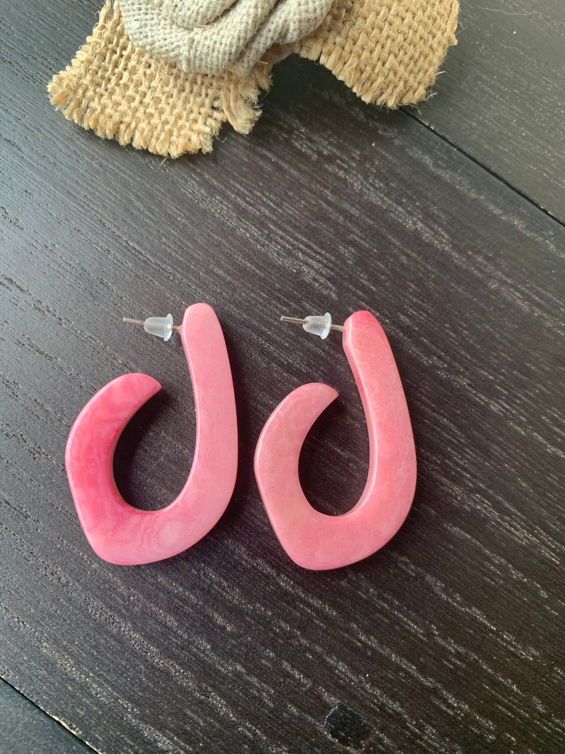 Pink statement earrings Tagua laser cut earrings Lightweight hoop earring Anniversary gift for wife Fall fashion trends Stocking stuffers