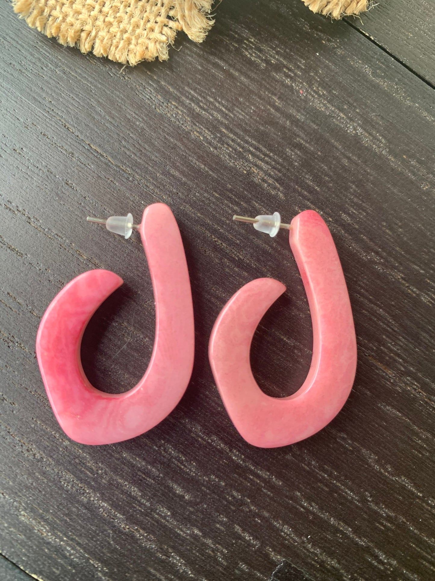 Pink statement earrings Tagua laser cut earrings Lightweight hoop earring Anniversary gift for wife Fall fashion trends Stocking stuffers