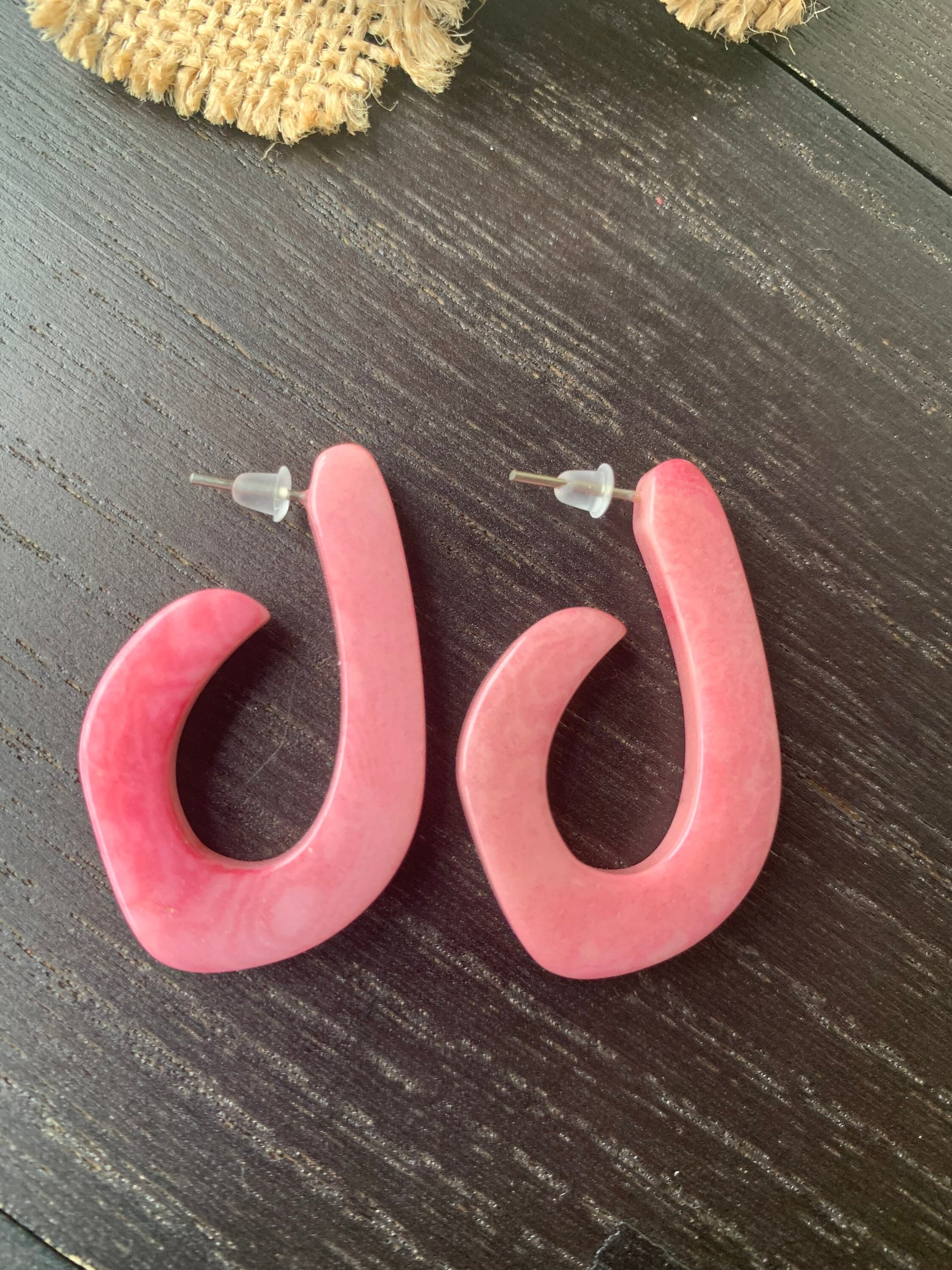 Pink statement earrings Tagua laser cut earrings Lightweight hoop earring Anniversary gift for wife Fall fashion trends Stocking stuffers