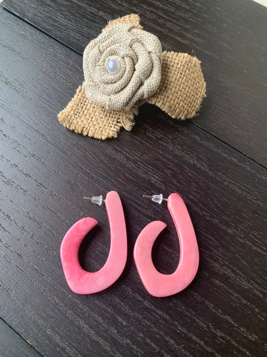 Pink statement earrings Tagua laser cut earrings Lightweight hoop earring Anniversary gift for wife Fall fashion trends Stocking stuffers