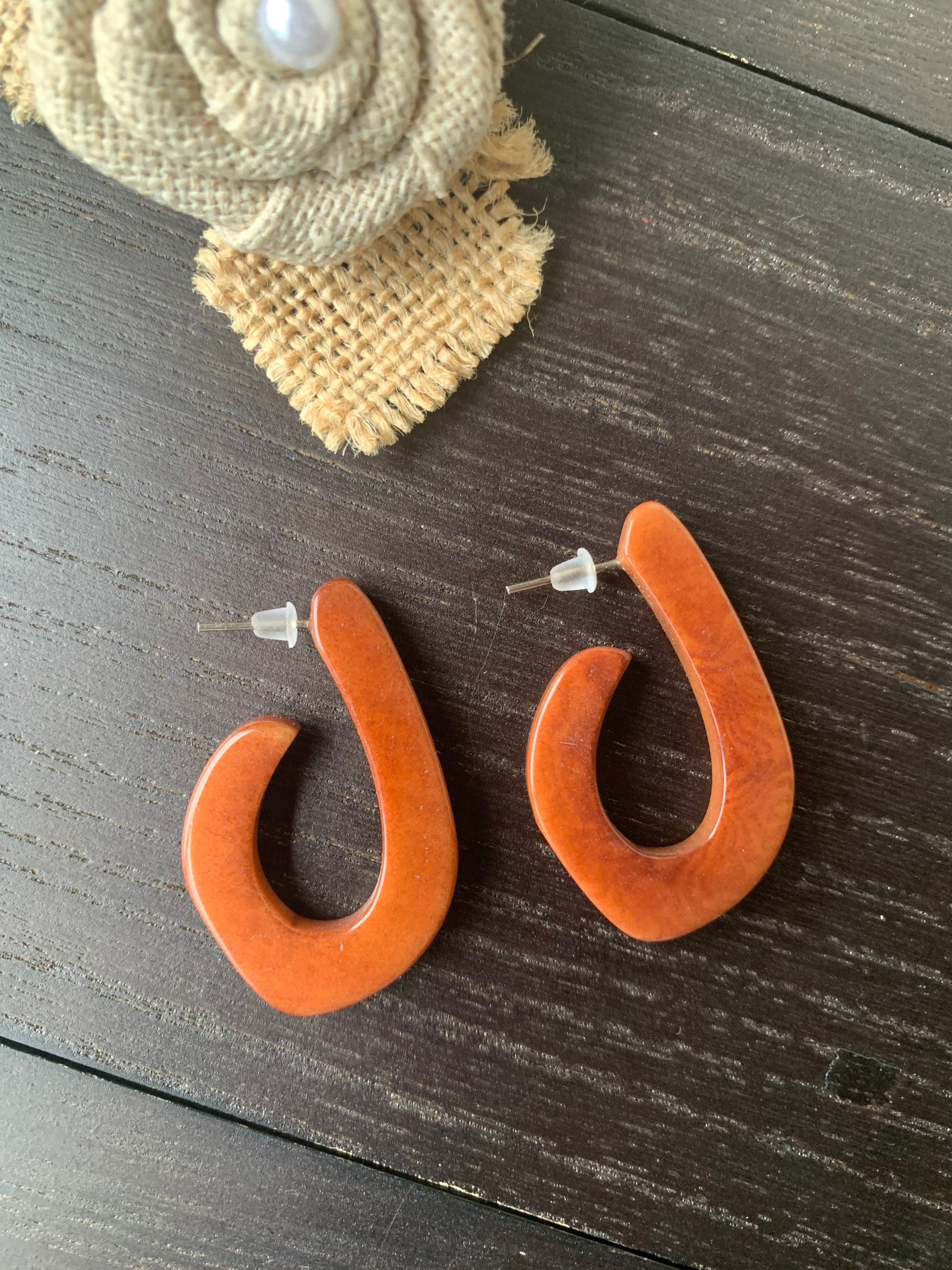 Brown statement earrings Spring fashion style Tagua laser cut earrings Lightweight hoop earrings Anniversary gift for wife Beach trends