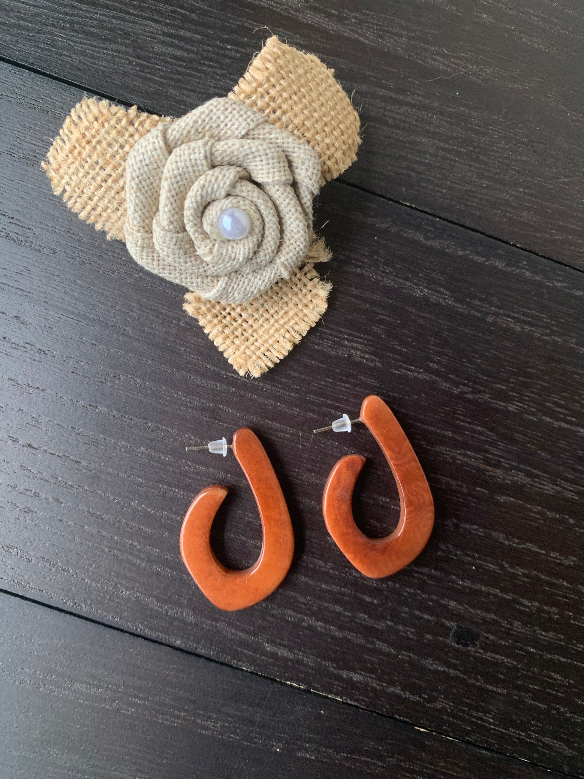 Brown statement earrings Spring fashion style Tagua laser cut earrings Lightweight hoop earrings Anniversary gift for wife Beach trends