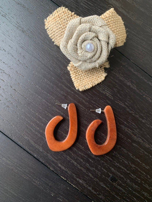 Brown statement earrings Spring fashion style Tagua laser cut earrings Lightweight hoop earrings Anniversary gift for wife Beach trends