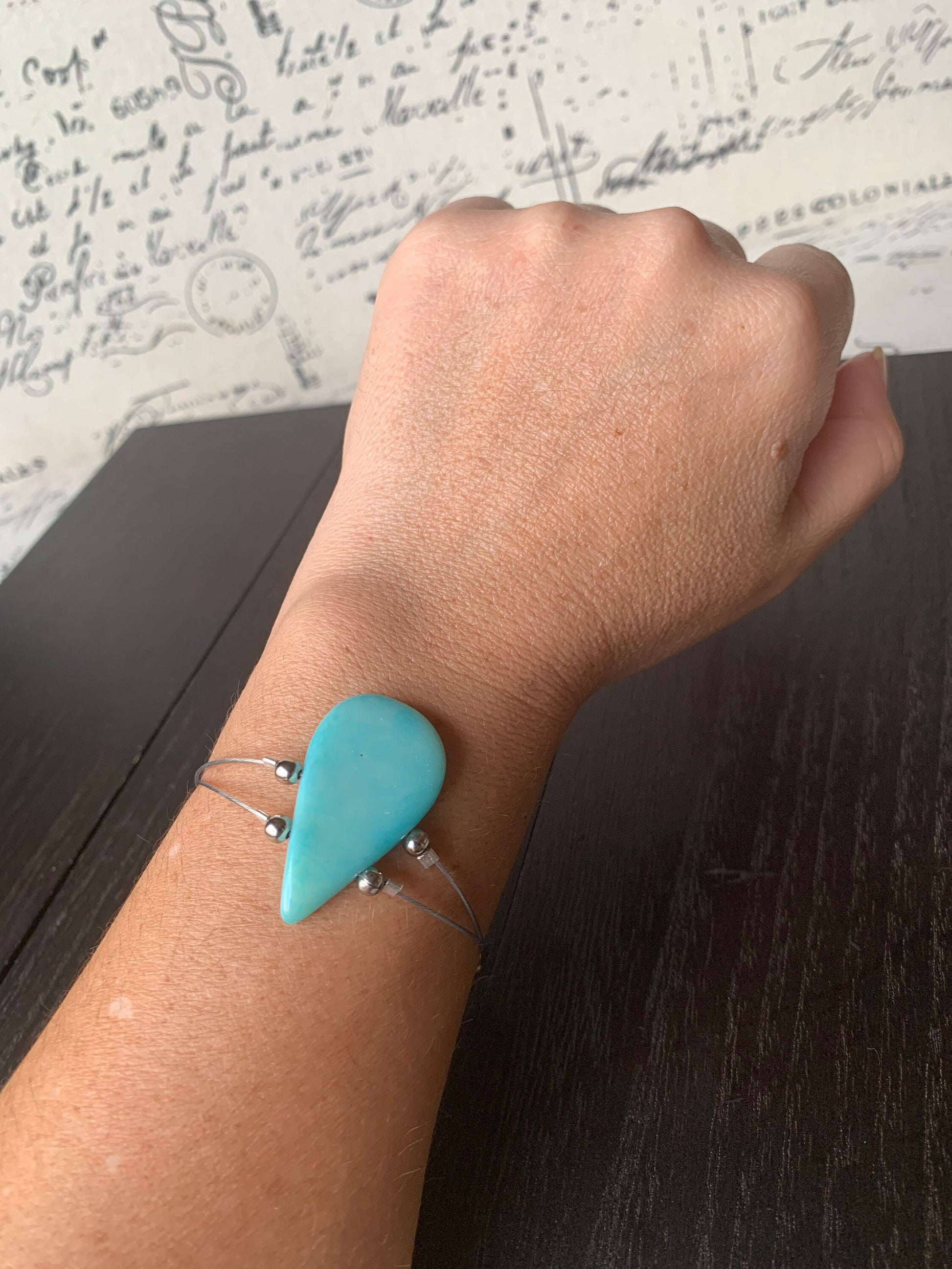Turquoise adjustable bracelet Christmas gifts under 20 Tagua nut jewelry Teardrop beaded bangle Winter fashion trends Lightweight Organic