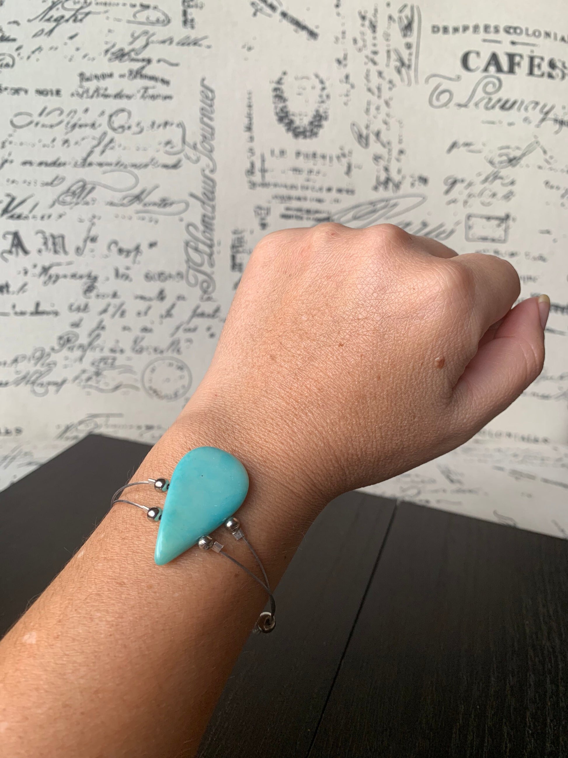 Turquoise adjustable bracelet Christmas gifts under 20 Tagua nut jewelry Teardrop beaded bangle Winter fashion trends Lightweight Organic