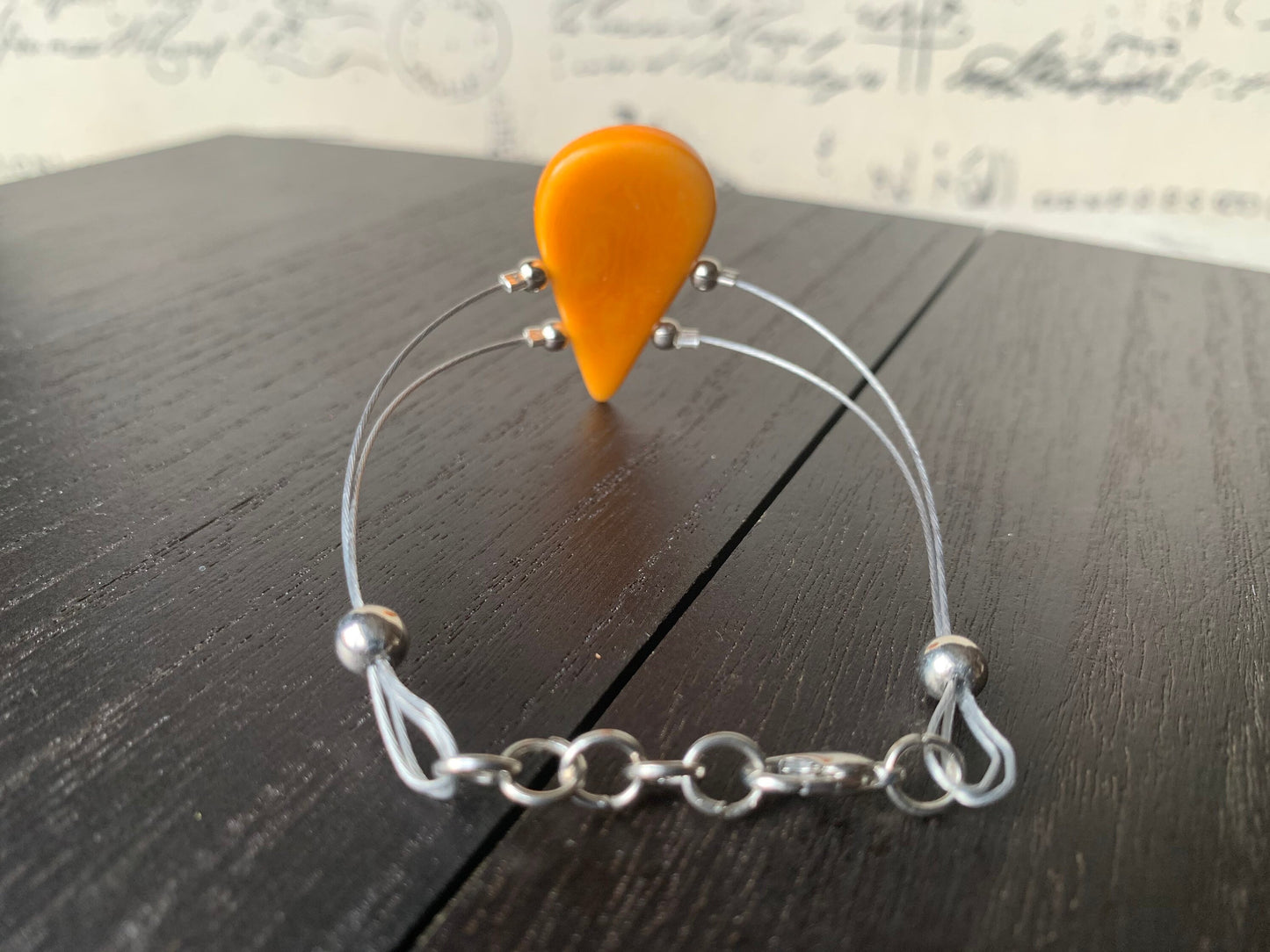 Orange adjustable Bracelet Tagua nut jewelry Teardrop beaded bangle Anniversary gifts for wife Beach fashion Summer fashion trendy style