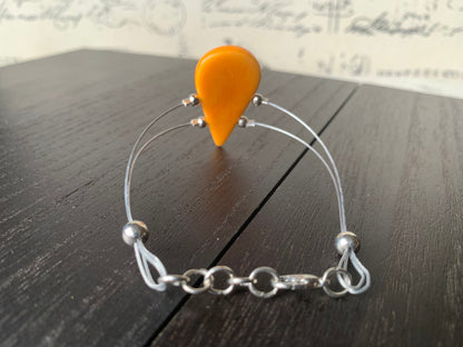 Orange adjustable Bracelet Tagua nut jewelry Teardrop beaded bangle Anniversary gifts for wife Beach fashion Summer fashion trendy style