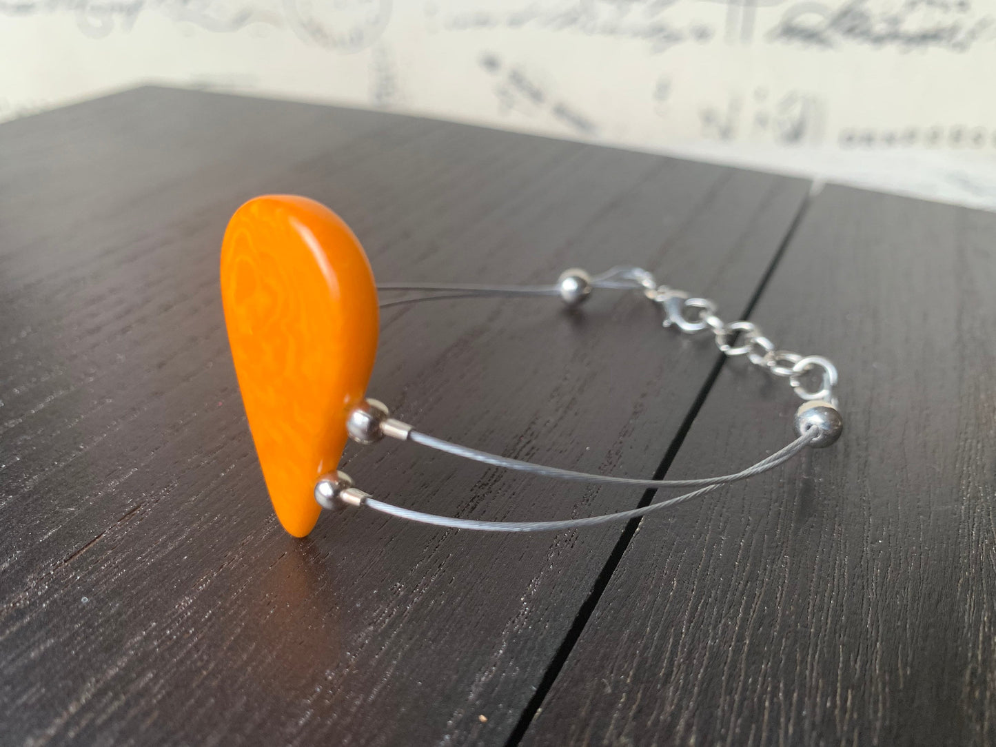 Orange adjustable Bracelet Tagua nut jewelry Teardrop beaded bangle Anniversary gifts for wife Beach fashion Summer fashion trendy style