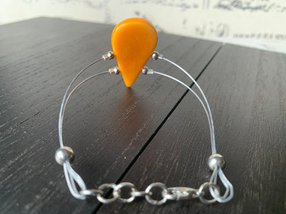 Orange adjustable Bracelet Tagua nut jewelry Teardrop beaded bangle Anniversary gifts for wife Beach fashion Summer fashion trendy style