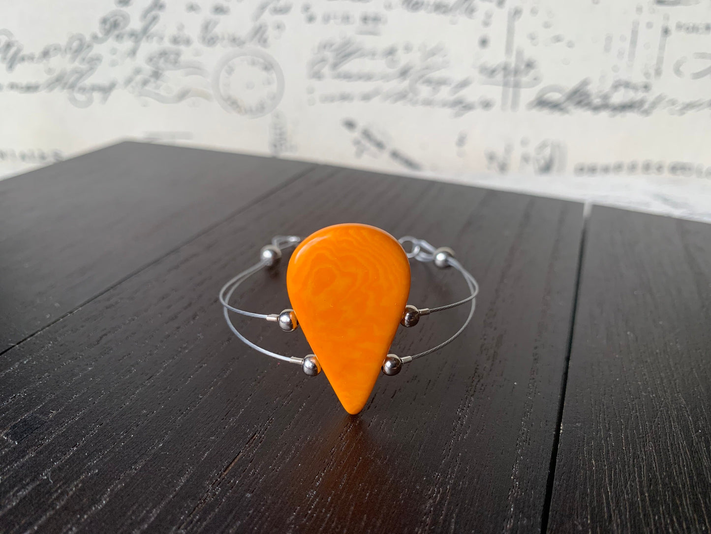 Orange adjustable Bracelet Tagua nut jewelry Teardrop beaded bangle Anniversary gifts for wife Beach fashion Summer fashion trendy style