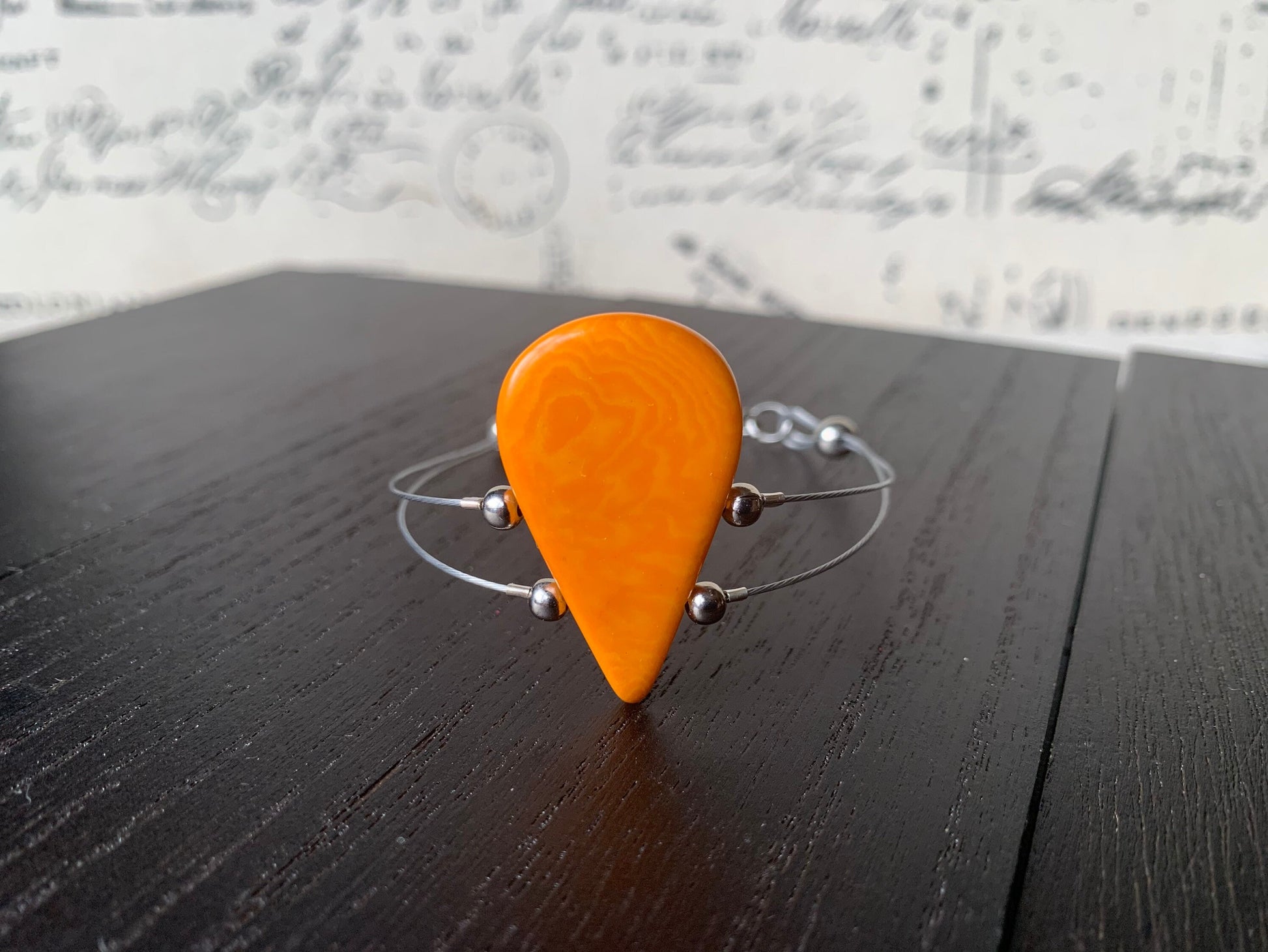 Orange adjustable Bracelet Tagua nut jewelry Teardrop beaded bangle Anniversary gifts for wife Beach fashion Summer fashion trendy style