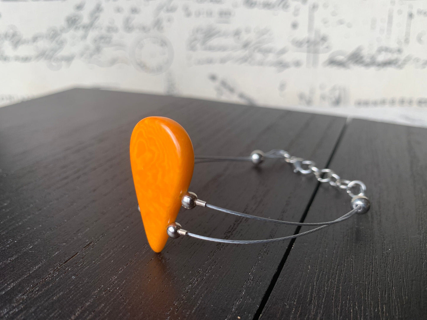 Orange adjustable Bracelet Tagua nut jewelry Teardrop beaded bangle Anniversary gifts for wife Beach fashion Summer fashion trendy style