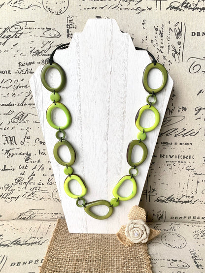 Green Adjustable Tagua nut necklace Anniversary gift for wife Statement geometric jewelry Donut beads Fall fashion trend Christmas gifts