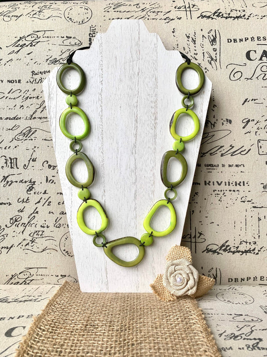 Green Adjustable Tagua nut necklace Anniversary gift for wife Statement geometric jewelry Donut beads Fall fashion trend Christmas gifts