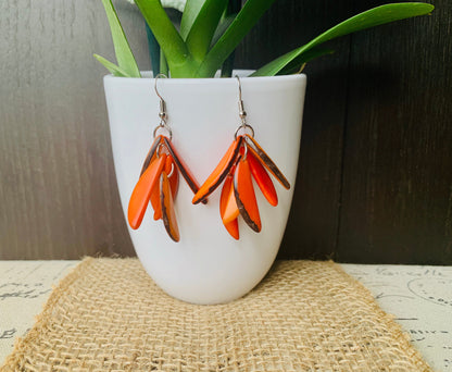Orange extra chunky earrings Statement fashion tagua earrings Spring trendy jewelry Casual dangle drops Boho mod style Artisan handmade