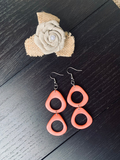 Peach extra long dangle fashion earrings Tagua nut jewelry Statement drops Boho mod hoops Anniversary gifts for wife Summer fashion trends