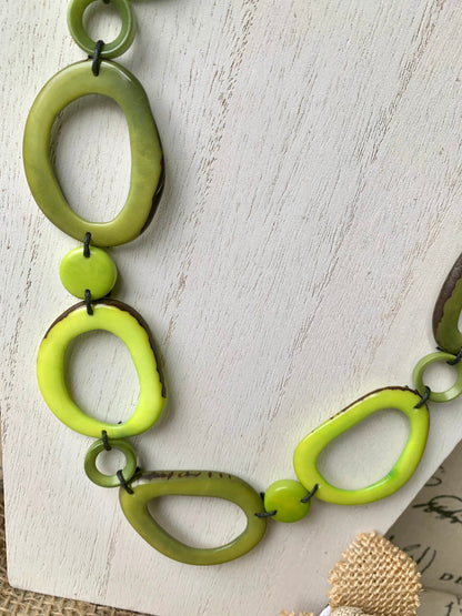 Green Adjustable Tagua nut necklace Anniversary gift for wife Statement geometric jewelry Donut beads Fall fashion trend Christmas gifts