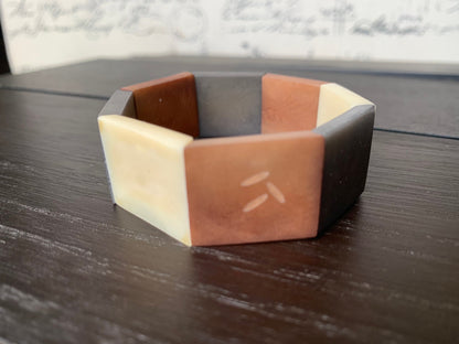 Brown White Ivory and Gray Modern Geometric Bracelet Tagua nut jewelry Spring fashion trends 14 Anniversary gifts for wife Statement beaded