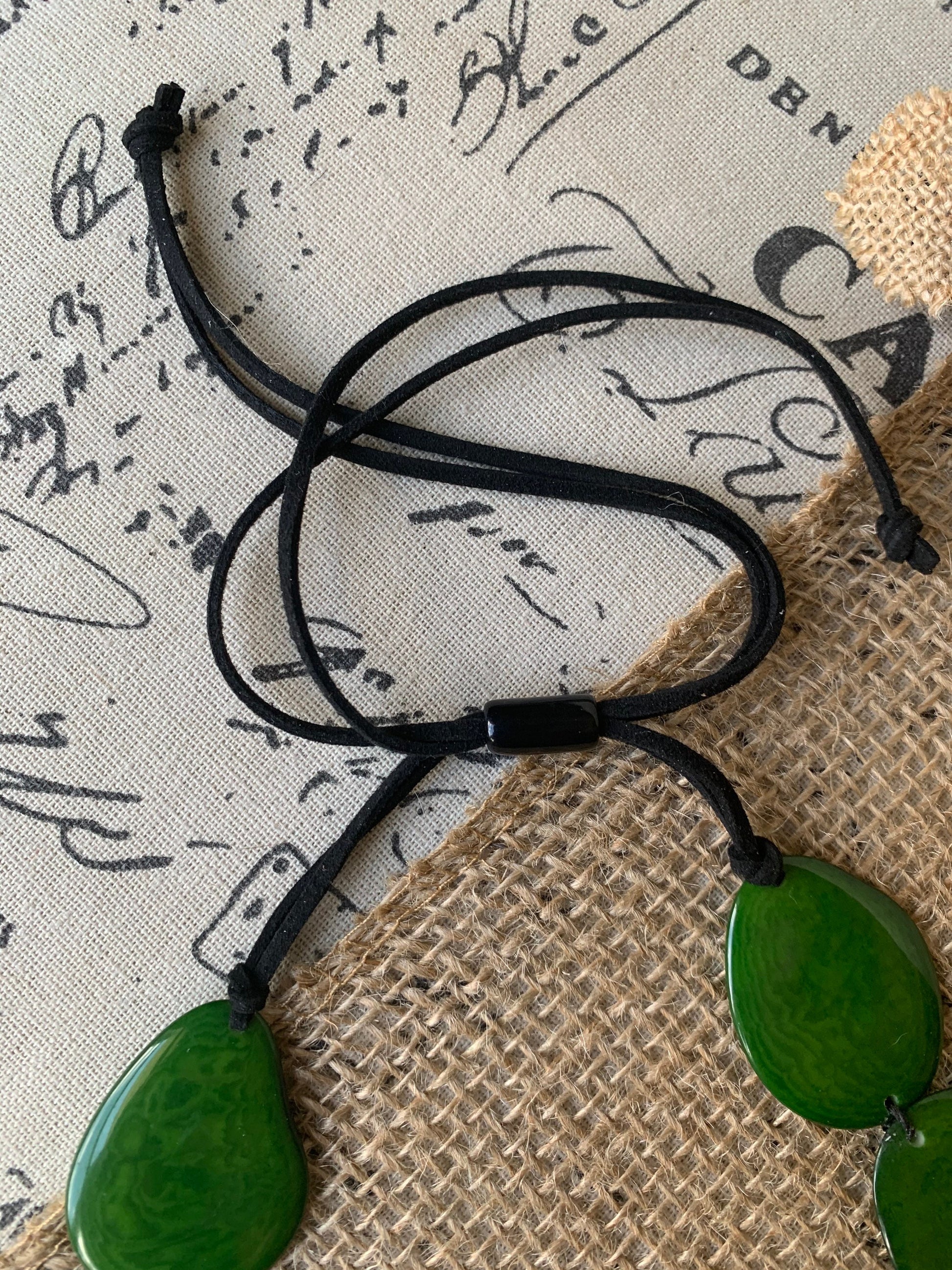 Green statement necklace Tagua nut jewelry Beach fashion Big bold chunky necklace Anniversary gifts for wife Multi layer leather collar