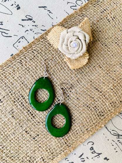 Big dark green earrings Tagua earrings Boho mod earrings Spring trendy jewelry Oversized huge bead earrings Hoop dangles Mother’s Day gifts