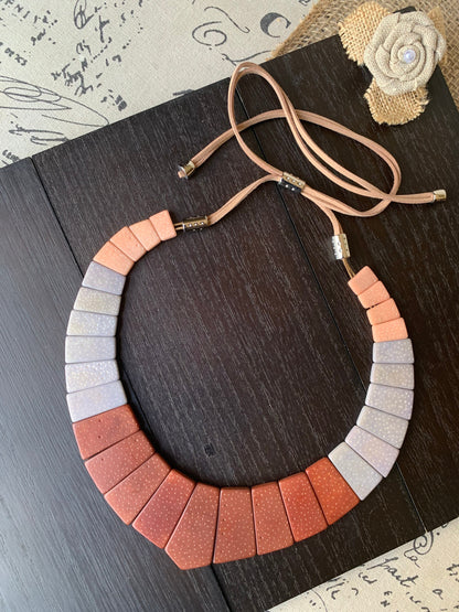 Brown gray and peach modern Tagua necklace Fall trendy fashion Contemporary statement necklace Anniversary gift Big bold chunky necklace