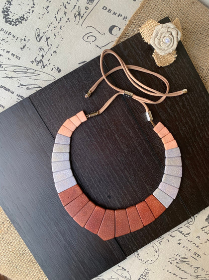 Brown gray and peach modern Tagua necklace Fall trendy fashion Contemporary statement necklace Anniversary gift Big bold chunky necklace